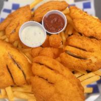 Family Fish Dinner · 6 pieces. For a family of 4. Fried tilapia fillets served with fries, hushpuppies, pita brea...
