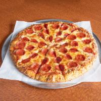 Meathead Pizza · House marinara, freshly shredded cheese, pepperoni, ham, seasoned sausage and crisp bacon.