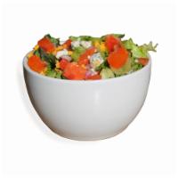 House Salad  · Red leaf lettuce, grated cheddar, fresh dices tomato, green pepper and red onion.  Choice of...