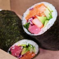 POKEmazing  ·  Lettuce, spicy tuna(Raw), salmon(Raw), cucumber, cream cheese, avocado, edmame, corn, carro...