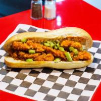 Buffalo Chicken Sandwich · Fried chicken, Buffalo sauce, celery, and blue cheese. Served on a long roll.