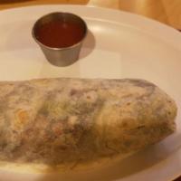 Regular Burrito · Served with rice, choice of beans, choice of meat, and pico de gallo.