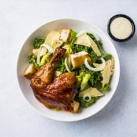 Chicken Caesar Salad · Bone-in grilled chicken, seasonal green mix, croutons, Parmesan cheese, and traditional Caes...