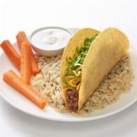 Kids Taco Plate · 1 crispy ground beef taco topped with shredded cheese, lettuce, and served with 1 side and a...