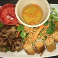 B03. Bun Cha Gio Thit Nuong · Rice vermicelli with egg rolls and grilled pork. 