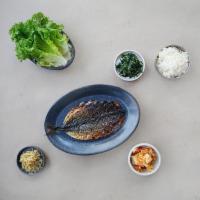 Godeungeo Gui - Grilled Mackerel · Whole grilled Mackerel, served with steamed rice, lettuce wraps, dipping sauces.