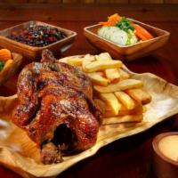 1 Whole Chicken Family Meal · Fresh whole chicken cut into 1/4s, Includes your choice of 3 Large Sides and ice cold 2 lite...