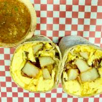 The Baconator Burrito · 2 scrambled eggs, crispy bacon, breakfast potatoes, and melted cheddar cheese wrapped in a 1...