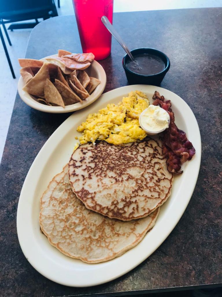6. Combo Special Plate · 2 delicious pancakes, 2 scrambled or over easy eggs and choice of meat bacon, sausage, ham or winnie.