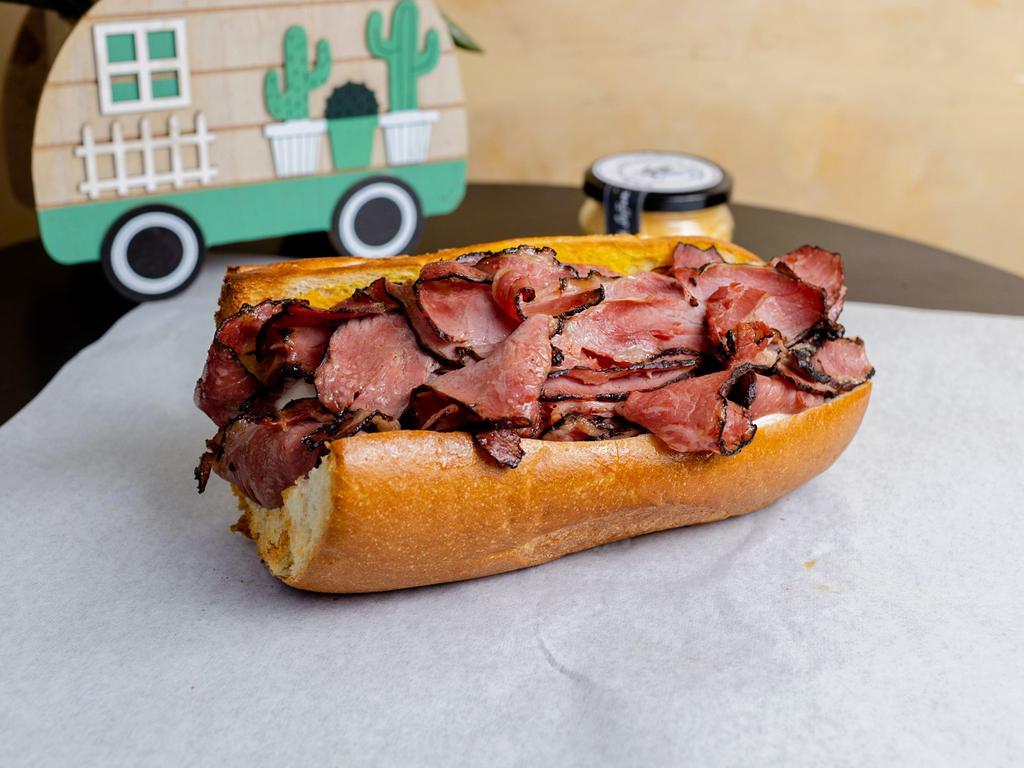 Aks Hot Pastrami  · New yhork style pastrami sliced thin with Swiss cheese, served hot. 