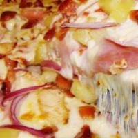 Manager's Special Pizza · Grilled chicken, ham, bacon, pineapple, onions and mozzarella.