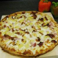 Hawaiian Pizza · Pineapple, bacon, ham and mozzarella.