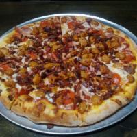 Meat Combo Pie · Pepperoni, sausage, Canadian bacon, bacon and mozzarella.