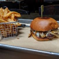 Mushroom Swiss Burger · American Kobe beef with sauteed mushrooms, Swiss cheese, sauteed onions, garlic aioli and on...