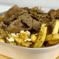Greek Gyro Fries · French fries with gyro meat, feta cheese, and house dressing or Tzatziki sauce.