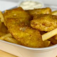 Fish and Chips · Fried cod with fries and tartar sauce.