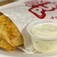 Pizza Puff · A Chicago tradition, deep-fried and delicious - A mixture of pizza sauce, ground pork, and m...