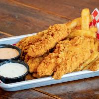 Chicken Fritters & Fries · Crispy Southern-Fried Chicken Fritters, served with Biergarten Fries, Lagoon's Southwestern ...