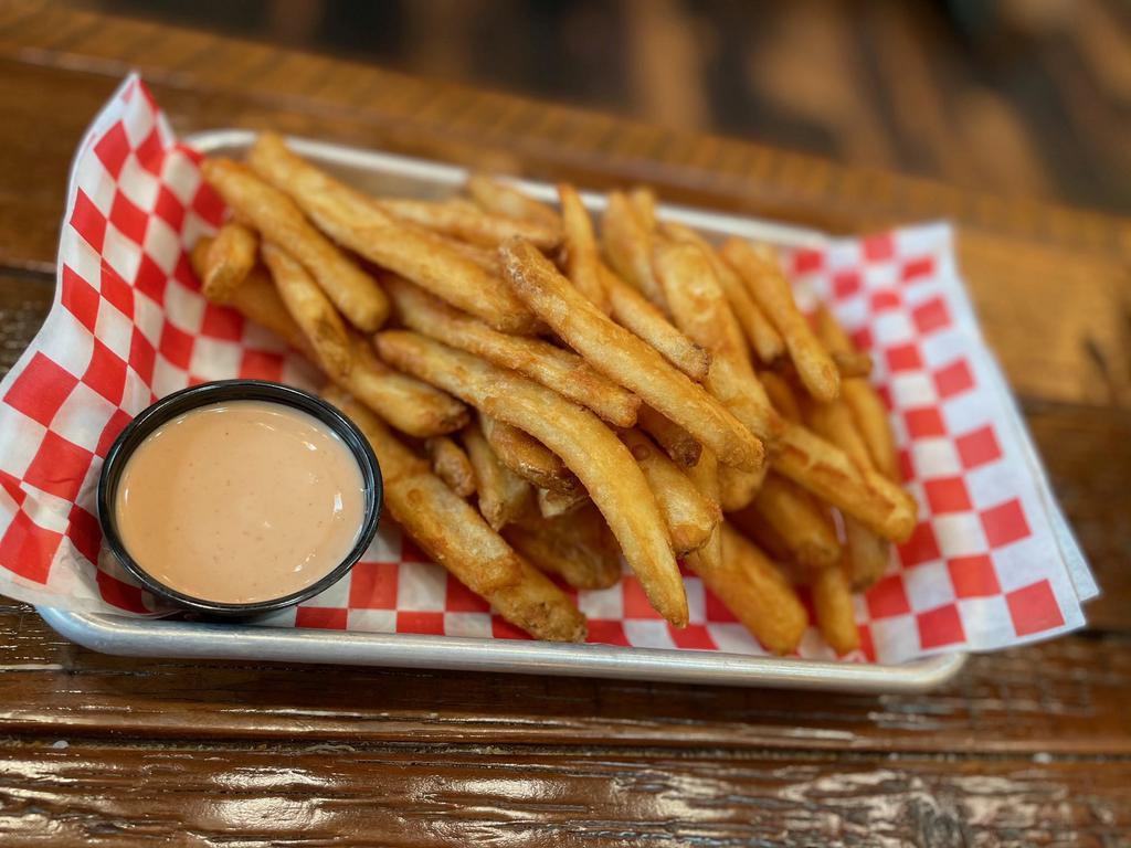Biergarten Fries · Crisp, thick-cut beer-battered fries, deep fried to golden brown perfection. Served with Lagoon's Southwestern Fry Sauce.