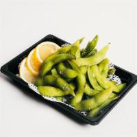Edamame · Steamed and lightly salted young soybeans.