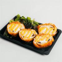 4 Piece Stuffed Mushroom · Panko -fried stuffed with cream cheese, crab salad and spicy tuna topped with spicy mayo and...