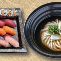 Tri-Color Sushi Set · Salmon, Hamachi, Tuna Nigiri, Spicy Tuna Roll and Sashimi 