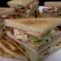 Club Sandwich · Choice of bread, turkey, ham, swiss cheese, american cheese, lettuce, tomato, secret sauce a...