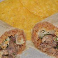 Carne Asada Burrito · Carne asada, beans, rice, pico de gallo and cheese.