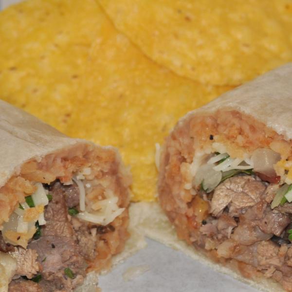 Carne Asada Burrito · Carne asada, beans, rice, pico de gallo and cheese.