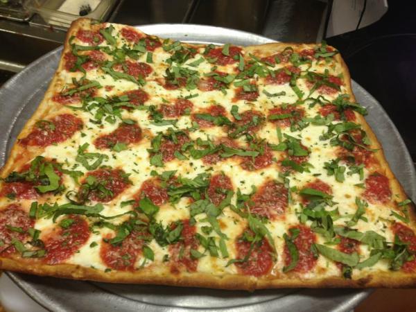 12. New Grandma Pizza · Thin Sicilian crust with fresh mozzarella and our Sicilian pesto sauce.
