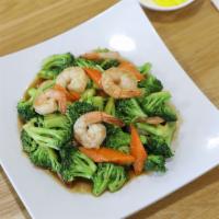 D6. Broccoli Shrimp 브로콜리 새우 · With rice