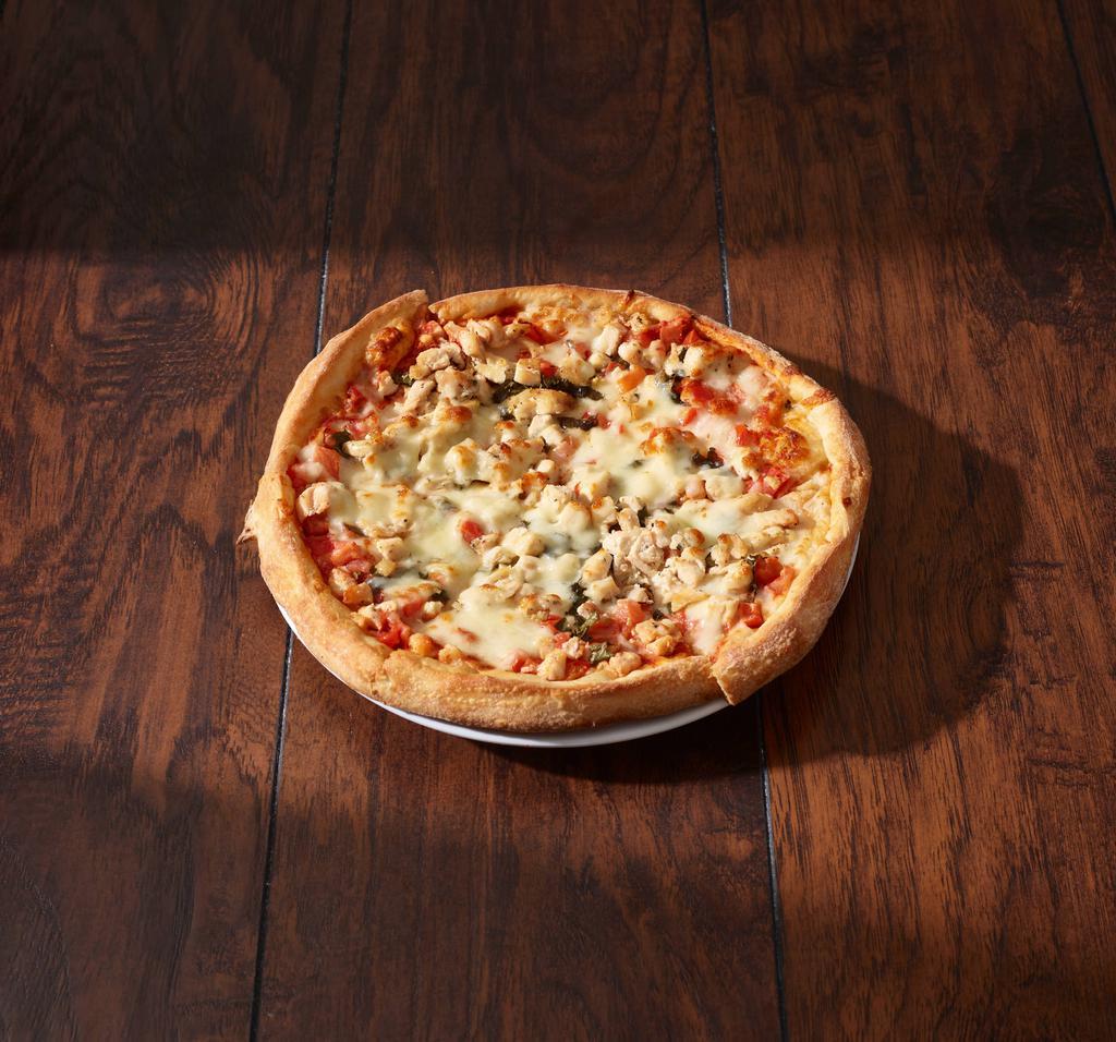 Napol Pizza · Grilled chicken, fresh tomato, fresh garlic, fresh basil, mozzarella, pecorino cheese and tomato.