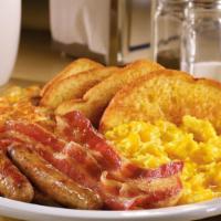 All American Breakfast ·  2 bacon, 2 sausage, house potatoes, please specify eggs (sunny side up, scrambled, over eas...