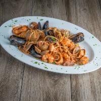 Spaghetti Seafood · Calamari, salmon, clams, mussels, octopus and shrimp.