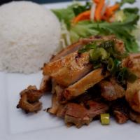 Rice (Grilled Meats) · Marinated and charcoal grilled meats served with mixed greens, pickled carrots, green onions...