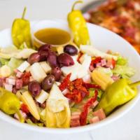 Johnny’s Famous House Salad · Romaine, hearts of palm, artichoke hearts, sun-dried tomatoes, mortadella, mozzarella, Genoa...