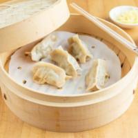 steamed pork dumpling · five (5) pieces of pork steamed dumpling. 

(ginger, black vinegar, or soy sauce available u...