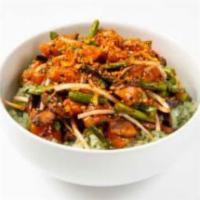 Gochujang Salmon Bowl · Black garlic gochujang sauce, asparagus, shiitake, bean sprouts and crispy garlic. Made with...