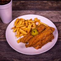 Catfish Combo · 2 filets. Served with drink and choice of side.