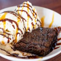 Gluten Free Brownie Sundae · Fudge brownie, vanilla ice cream, chocolate and caramel sauce.