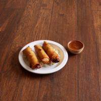 3 Veggies Spring Rolls · Crispy rolls filled with cabbage, onions, carrots and glass noodles. Served with sweet and s...
