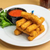 Mozzarella Sticks · Warm melted mozzarella cheese covered in bread crumbs and fried to a golden brown. Perfect f...