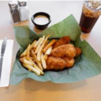 Chicken Tender Basket · Our delicious juicy, golden chicken tenders, and served with a side of your choice.