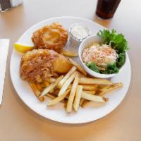 Fresh Battered Fish and Chips Dinner · A new england favorite, golden fried fish served with fried fish served with fried and 2 sid...