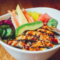 Unagi Donburi · Oven baked eel with special sauce on sushi rice