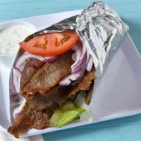 In a Pita · Choice of meat or veggies, and served with lettuce, tomato, and red onions pita.