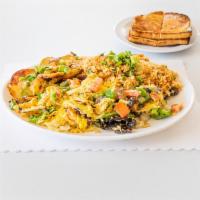 John's Veggie Scrambled Eggs · Includes bell peppers, tomatoes, mushrooms, onions with country potatoes and toast