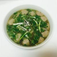 Pho Bo Vien - Beef Meatballs Ns · Beef meatballs. Fresh rice noodle, beef, or chicken broth, served with choice of meat and si...