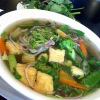Vegetarian Noodle Soup - Pho Chay · Rice noodle, vegetable broth, tofu and veggies. Vegetarian.