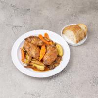 Coq au Vin · Half chicken, red wine, mushrooms, carrots and fingerling.